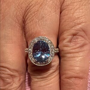 QVC CZ Sterling Silver Synthetic Blue Diamond Cocktail/Engagement Ring
